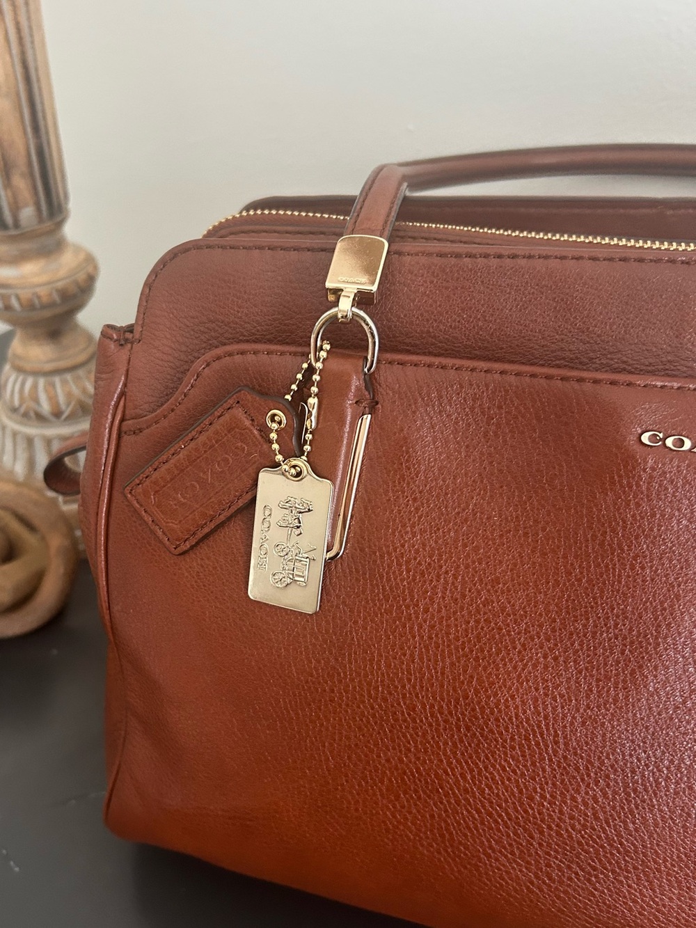 Coach Brown Madison Kimberly Carryall Cognac Pebbled Leather Shoulder bag Tote - Picture 14 of 15